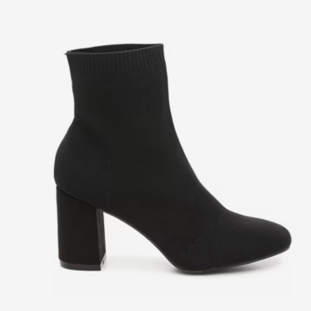 Black Knit Ankle Boots with Block Heel